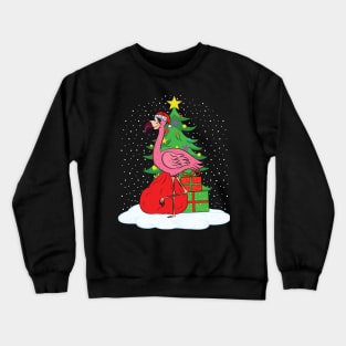 Pink Flamingo with Christmas Tree Crewneck Sweatshirt